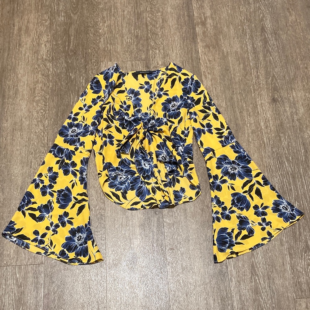 Olivaceous Yellow and Blue Floral Top